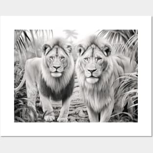 Lion Animal Predator Wild Nature Ink Sketch Style Posters and Art